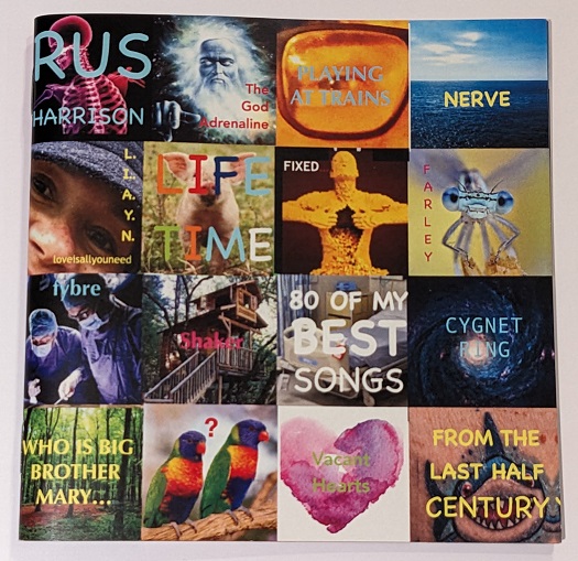Lifetime booklet front cover - with 16 squares depicting the many acts over the years